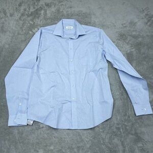 Calvin Klein Mens Wrinkle Free Dress Shirt Regular Fit Size L Blue Stretch A0652